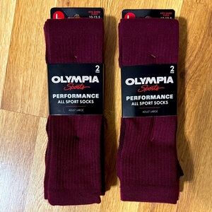 Men's Athletic All Sports Performance Socks Burgundy L (2-pack lot-total 4 pr)